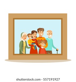 , Happy Family Having Good Time Together Framed Photo Portrait Illustration