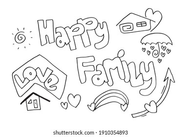 happy family and heart sign for concept design. Happy family sketch