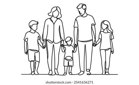 happy family holding hand one line single continuous line art.