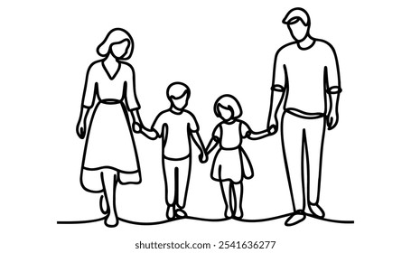 happy family holding hand one line single continuous line art.