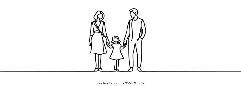 happy family holding hand one line single continuous line art
