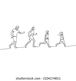 happy family holding hand oneline single continuous line art