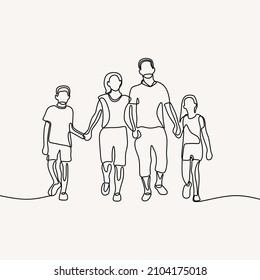 happy family holding hand oneline single continuous line art