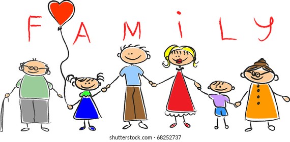 Happy Family Holding Hands Hand Drawing Stock Vector (Royalty Free ...