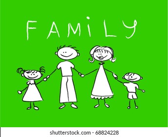 Happy family holding hands Hand drawing Isolated on white background