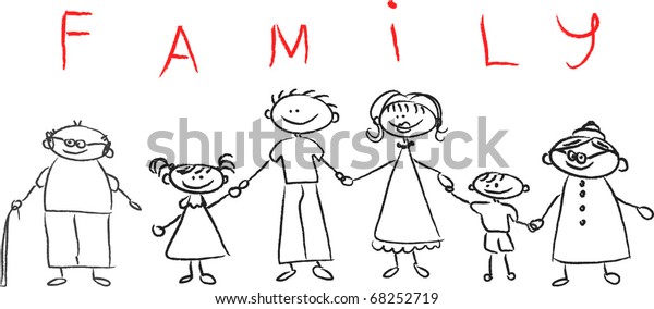 Happy Family Holding Hands Hand Drawing Stock Vector (Royalty Free ...