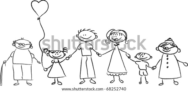 Happy Family Holding Hands Hand Drawing Illustrations Clip Art