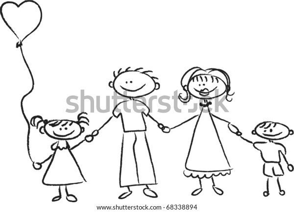 Happy Family Holding Hands Hand Drawing Stock Vector (Royalty Free ...