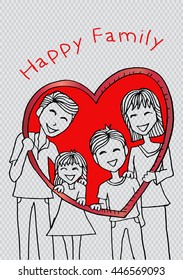  Happy Family Holding a Hollow Frame. Doodle style.