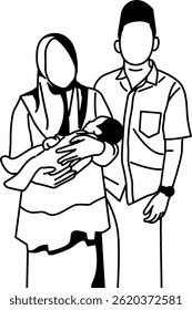 Happy family holding a new born baby cartoon