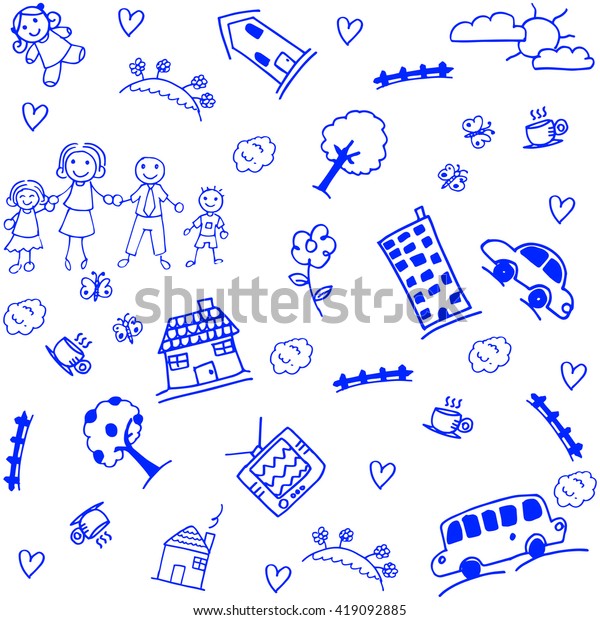 happy\
family holiday doodle art vector\
illustration