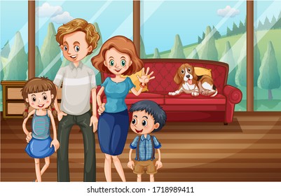 Happy family at home illustration