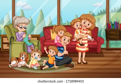Happy family at home illustration