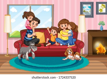 Happy family at home illustration