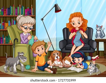 Happy family at home illustration