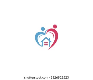 Happy family home logo design with love symbol modern vector template.