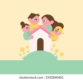 Happy Family Home. Happy family. Simple style illustration. cute.