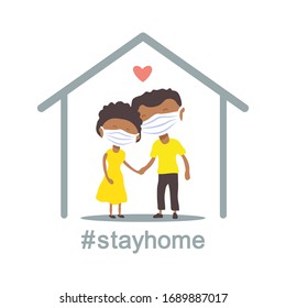 Happy family at home. Stay home concept from COVID-19 coronavirus prevention. Vector illustration. Flat design.