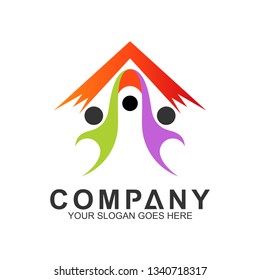 happy family house logo,logo house care,healthy community,housing community,charity symbols,help logo,home person,happiness,we care logo.