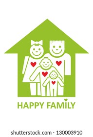 Happy family. House symbol with a happy family.