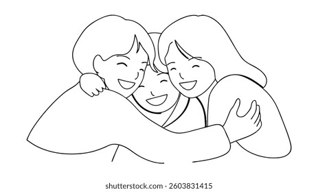 Happy Family Hug Parents and Child Embrace, Joyful Love