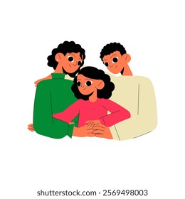 Happy Family Hugging In Flat Vector Illustration Symbolizing Love, Affection, And Strong Family Bonds, Isolated On White Background.