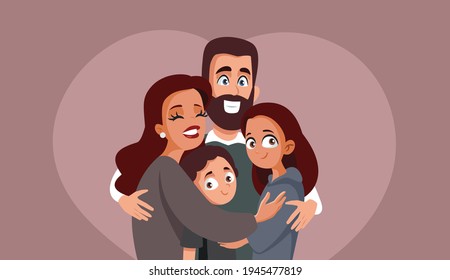 Happy Family Hugging Vector Illustration. Una pareja con niños abrazándose unos a otros con amor
