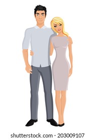 Happy family husband and wife married couple portrait on white background vector illustration.