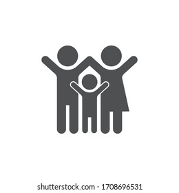 Happy Family Icon Black and White Vector on White Background