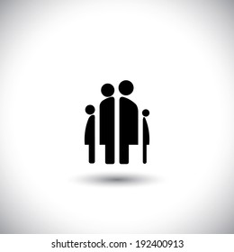 Happy family icon: father, mother, son and baby girl - concept vector. 