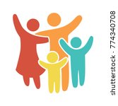 Happy family icon multicolored in simple figures. Two children, dad and mom stand together. Vector can be used as logotype.