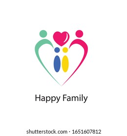 Happy family icon multicolored in simple figures. Two children, dad and mom stand together. Vector can be used as logotype