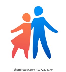 Happy family icon multicolored in simple figures. Dancing couple in love look at each other. Bride and groom. Vector can be used as logotype.