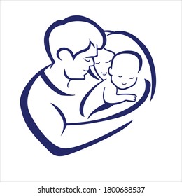 Happy family icon multicolored in simple figures.one children, dad and mom stand together. Vector can be used as logotype.