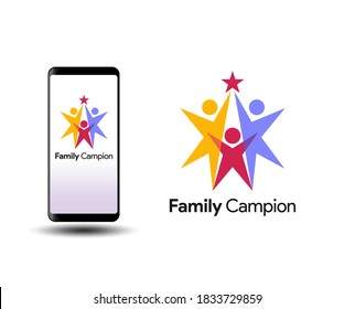 Happy family icon multicolored in simple figures