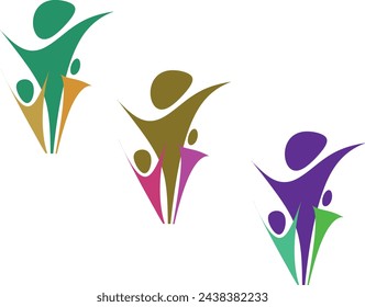 Happy family icon multicolored in simple figures. Two children, dad and mom stand together. Vector can be used as logotype