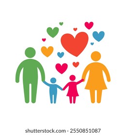 Happy family icon multicolored in simple figures. Two children with dad and mom.