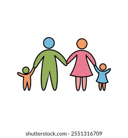 Happy family icon multicolored in simple figures. Two children with dad and mom.