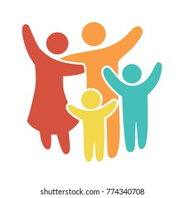 Happy family icon multicolored in simple figures. Two children, dad and mom stand together. Vector can be used as logotype. - Shutterstock ID 774340708