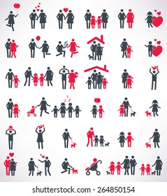 Happy family icon set,people design,red version,clean vector 