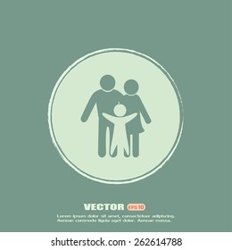 Happy family icon in simple figures, dad, mom and child stand to