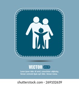 Happy family icon in simple figures, dad, mom and child stand to