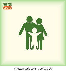 Happy family icon in simple figures, dad, mom and child stand to