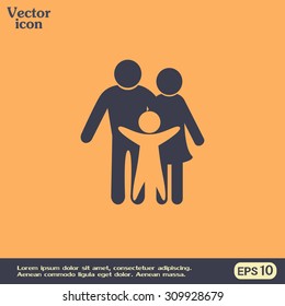 Happy family icon in simple figures, dad, mom and child stand together. Vector can be used as logotype