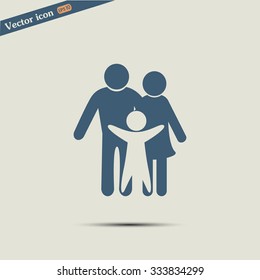 Happy family icon in simple figures, dad, mom and child stand together. Vector can be used as logotype