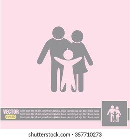 Happy family icon in simple figures, dad, mom and child stand to