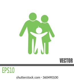 Happy family icon in simple figures, dad, mom and child stand to