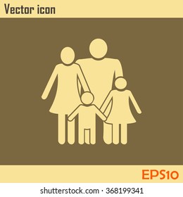 Happy family icon in simple figures, dad, mom and child stand to