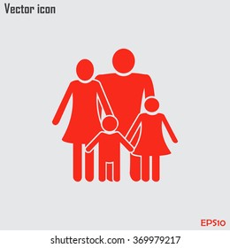 Happy family icon in simple figures, dad, mom and child stand to