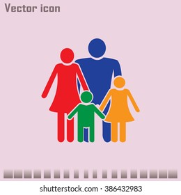 Happy family icon in simple figures, dad, mom and child stand to